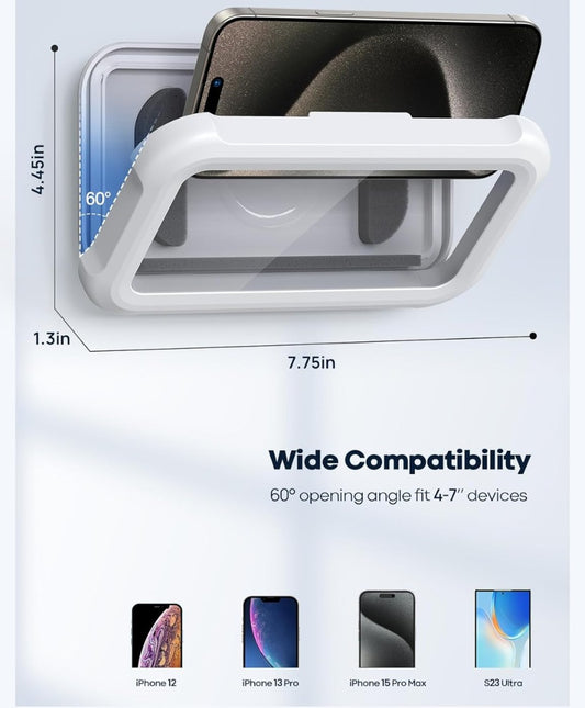 Shower Phone Holder Waterproof - 480° Rotation Wall Mount Shower Phone Case, Anti-Fog, High Sensitive HD Touchscreen Shower Phone Mount for Bathroom Bathtub Kitchen, Fit 4-7" Phone - White