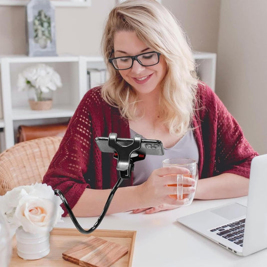 Phone Holder Stand for Bed Flexible Arm Adjustable Phones Mount Clamp on Desk Bedframe Compatible with All Devices,Gooseneck Phone Holder,Flexible 360 Overhead Phone Mount Clip (Black)