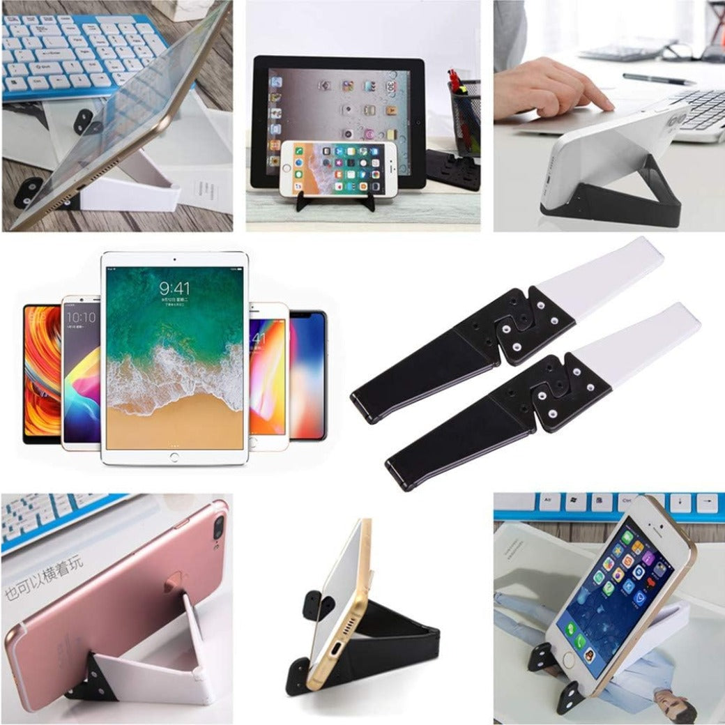 4 Pcs Foldable Cell Phone Stand, V Shaped Universal Pocket Mobile Phone Holder, Portable Vertical and Horizontal Mount Desktop Holder Compatible with Tablets Smartphones (Black & White)