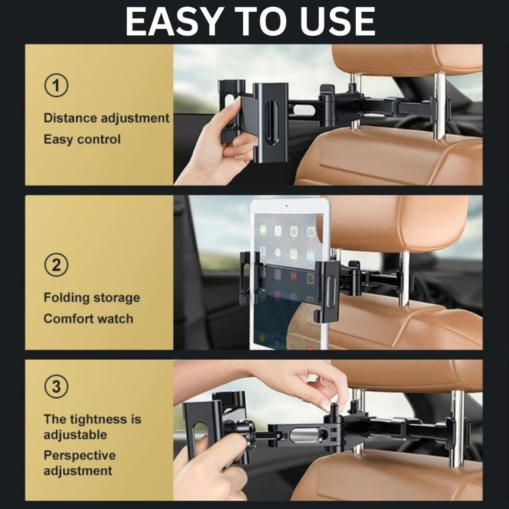 Car Headrest Mount, 360° Adjustable Car Backseat Mount, Headrest Tablet Mount for kids, adults, Universal Tablets holder for 5.5" - 12.9" iPad, Samsung, Switch, Kindle, Cellphone