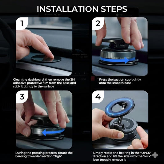 2026 Upgraded Vacuum Magnetic Phone Holder for Car, 360° Rotatable Suction Mount, Foldable & Adjustable for Car/Gym/Smooth Surface, Phone Holder with 3 Extra Rings for iPhone 17 16 15 14 13 & Android