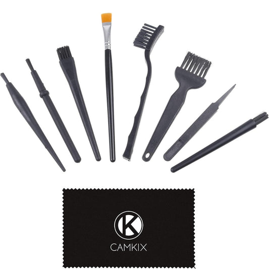 Multi-Purpose Brushes (Black) - 9 PACK - 7x Multi-Sized Brushes, 1x Anti-Static Tweezers, 1x Cleaning Cloth - Small Gaps - Computers, Keyboards, PCBs, Vents, Car Interior, Window Track