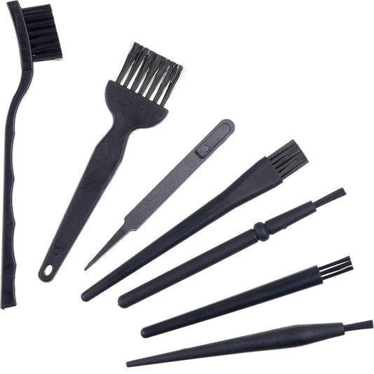 Multi-Purpose Brushes (Black) - 9 PACK - 7x Multi-Sized Brushes, 1x Anti-Static Tweezers, 1x Cleaning Cloth - Small Gaps - Computers, Keyboards, PCBs, Vents, Car Interior, Window Track