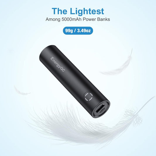 EnergyQC Mini Portable Charger 5000mAh for Mobile Phone Small Power Bank Ultra-Compact External Battery Pack with 2.4A Output Compatible with Xiaomi Huawei Samsung and More