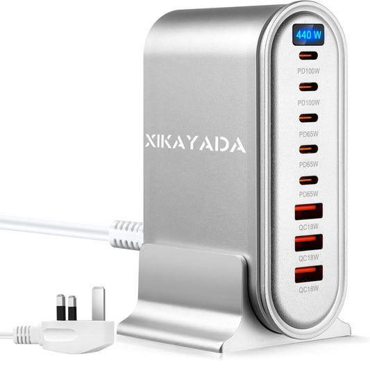 440W Super Fast Gan USB C Charger, 8-Port USB Charger Station with 100W USB-C and 65W PD Output, Multiport Fast Charger for MacBook Pro/Air, iPhone 16/15/14, iPad, Laptops,Galaxy S25/S24