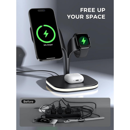 3 in 1 Wireless Charging Station for Apple Devices, MagSafe Wireless Charger Magnetic Charging for iPhone 17/Air/16/15/14/13/12 Series, AirPods Pro 4/3/2,Apple Watch Series/Ultra (with 20W PD Charger)