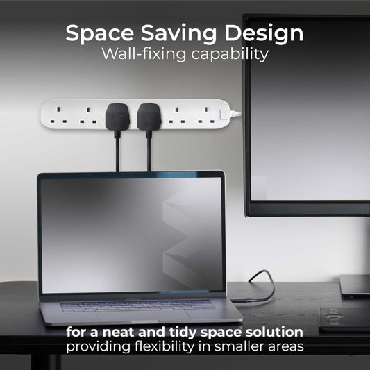 Six Socket Extension Lead, 1 Metre Cable, Unswitched, 6-Way Plug Extension Cable, Power Strip, Basic Power, White, 13A, 6G, 1m, BSG110N