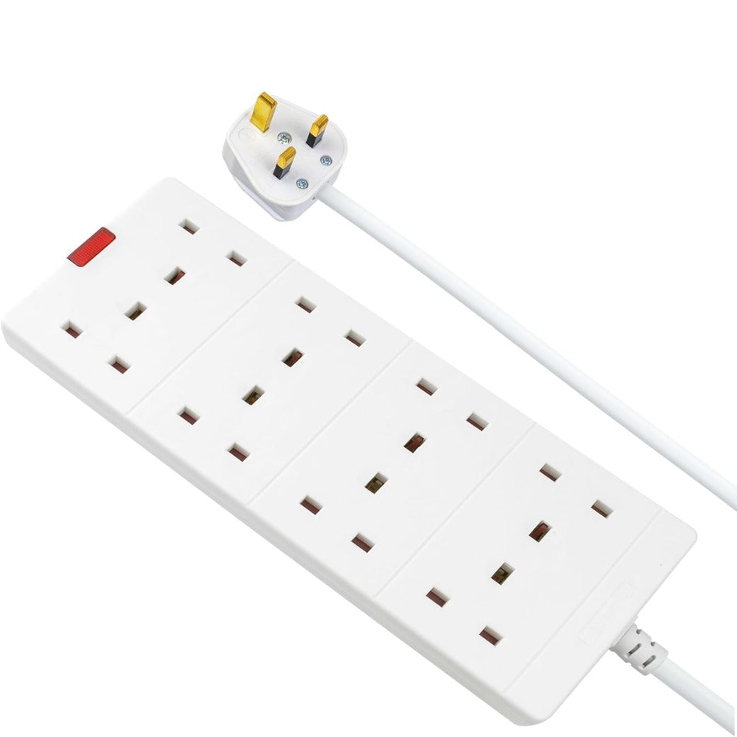 Masterplug Eight Socket Extension Lead with Power Indicator, 2 Metre, White BEN210-MP