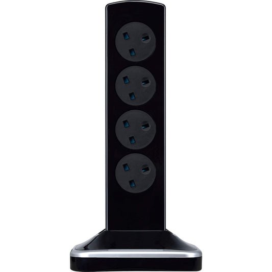 Socket Surge Protected Power Centre Extension Lead, 2 Metre, Black