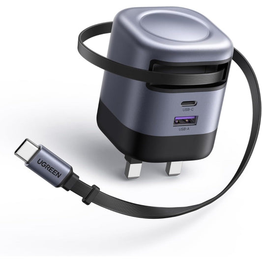 USB C Charger Plug, 45W 3-Port Fast Charger Plug with Retractable Cable, USB C Charger Compatible with iPhone 16/15/14/13/12, iPad, Galaxy S25/S24/S23, Pixel 9/8