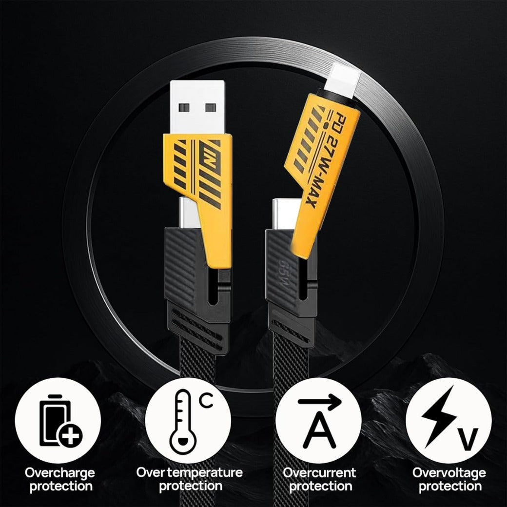 2 Pack Long Multi Charger Cable with Type-c, 65W 4 in 1 Charger Cable, 4 in 1 Fast Charging to USB-C for Phone/Pad/More, Data Transfer, Braided 6.65FT Cables