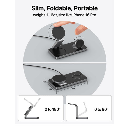 3 in 1 Wireless Charging Station for iPhone Magnetic Portable, Fast Wireless Charger Stand for iPhone Air/17/16/15/14/13/12