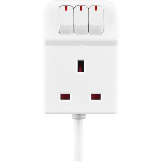 Masterplug Three Socket Extension Lead with Individual Switches, White