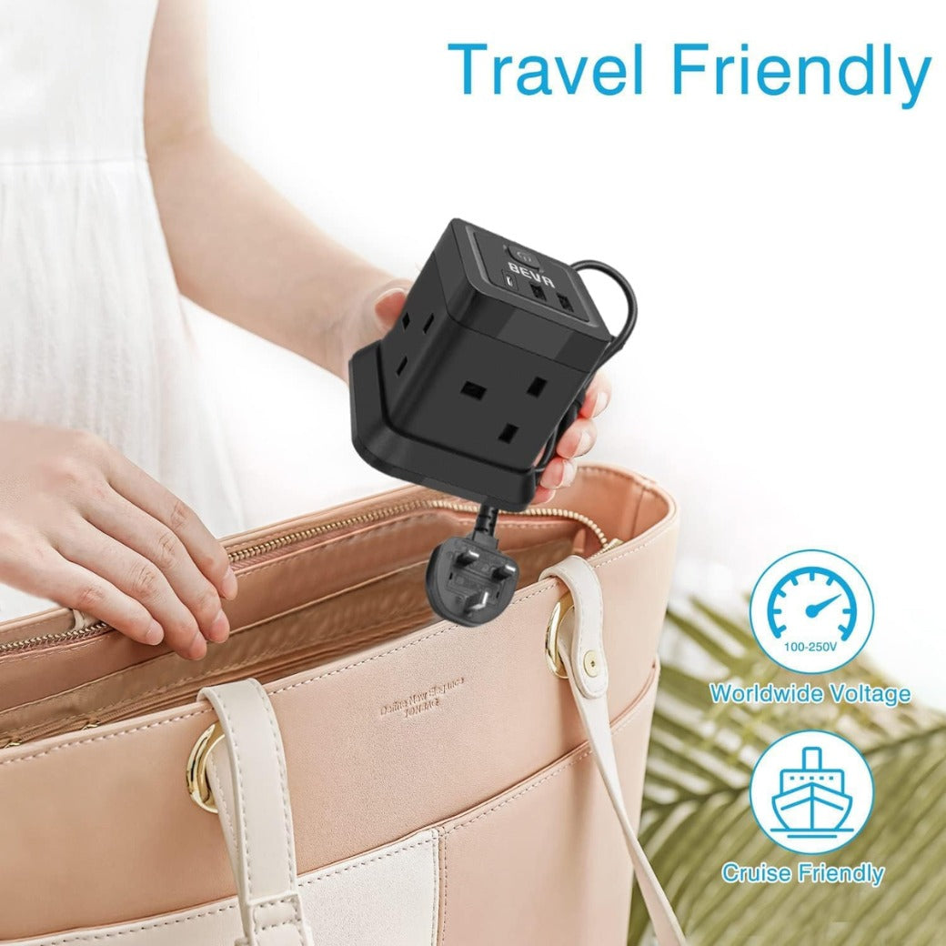 Lead Cube 3M With USB Slots, BEVA 4 Way Extension Socket With 3 USB Ports