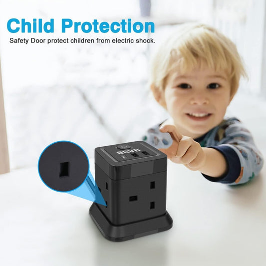 Lead Cube 3M With USB Slots, BEVA 4 Way Extension Socket With 3 USB Ports