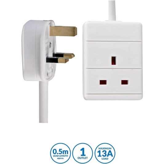 Elec Extension Lead One Gang Cable - 0.5 Meter, White