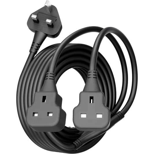 Plug Splitter Extension Cord 2 Plug Extension Lead 10m Power Cable 13 Amp Heavy Duty Electrical Socket Black For Garden