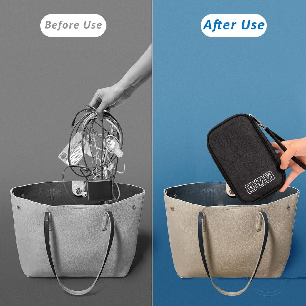 Cable Bag, Small Electronic Accessories Organizer, Three-Layer Compact Travel Digital Storage Bag, for Portable Charger, Cables, Earphone, Cord, SD Card
