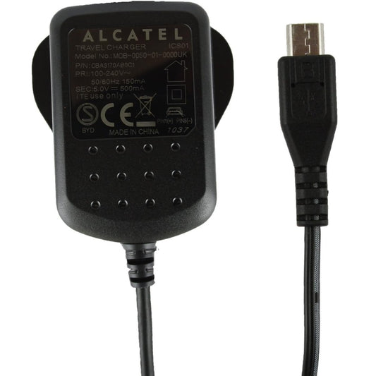 Genuine Alcatel Black 500 mAh 3 Pin Micro USB Mains Charger Suitable for Alcatel Pixi 3 ( 4.5 ), Pixi First & Pixi 4 ( 3.5 )