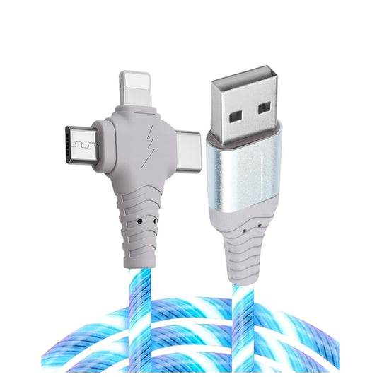 3In1 2M/6.6Ft Light up USB C Charger Cable, Type C Long Cable 3A Fast Charging Data Transfer Android Auto USB A to C for iPhone Pro Max iPad Series Samsung Galaxy S20/S10/S23 Huawei Pixel Switch Blue