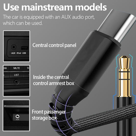 1M Nylon‑Braided USB‑C to 3.5 mm Stereo Audio Cable — Durable AUX Adapter for Ca