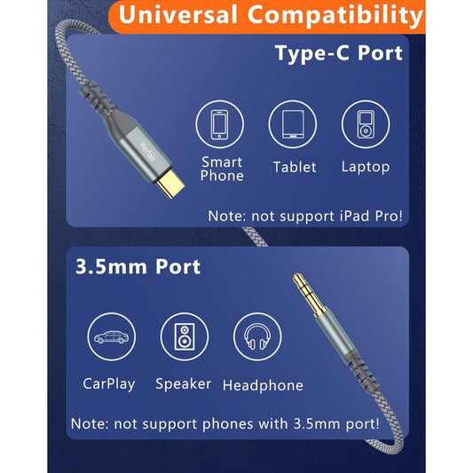 Aux to USB C,Type C to 3.5mm Audio Jack Cable Extension Cord for Car Stereo,Headphone,Speakers Compatible with Samsung Galaxy S21 S20 Ultra Note 20/10, iPad Pro, Huawei 1.2M (Aux to USB C 1 Pack)