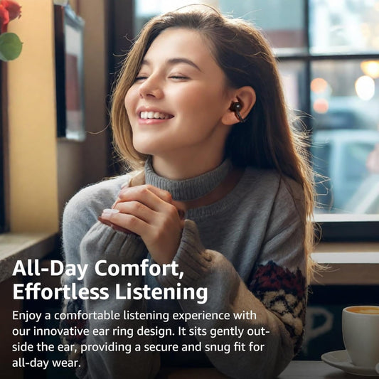 TOZO OpenEarRing Open Ear Headphones, Clip On Earphones, Lightweight Comfort, Wireless Open Ear Earbuds with Smart Digital Display, 40H Playtime, IPX5 Waterproof, Bluetooth 5.4, Custom EQ via App