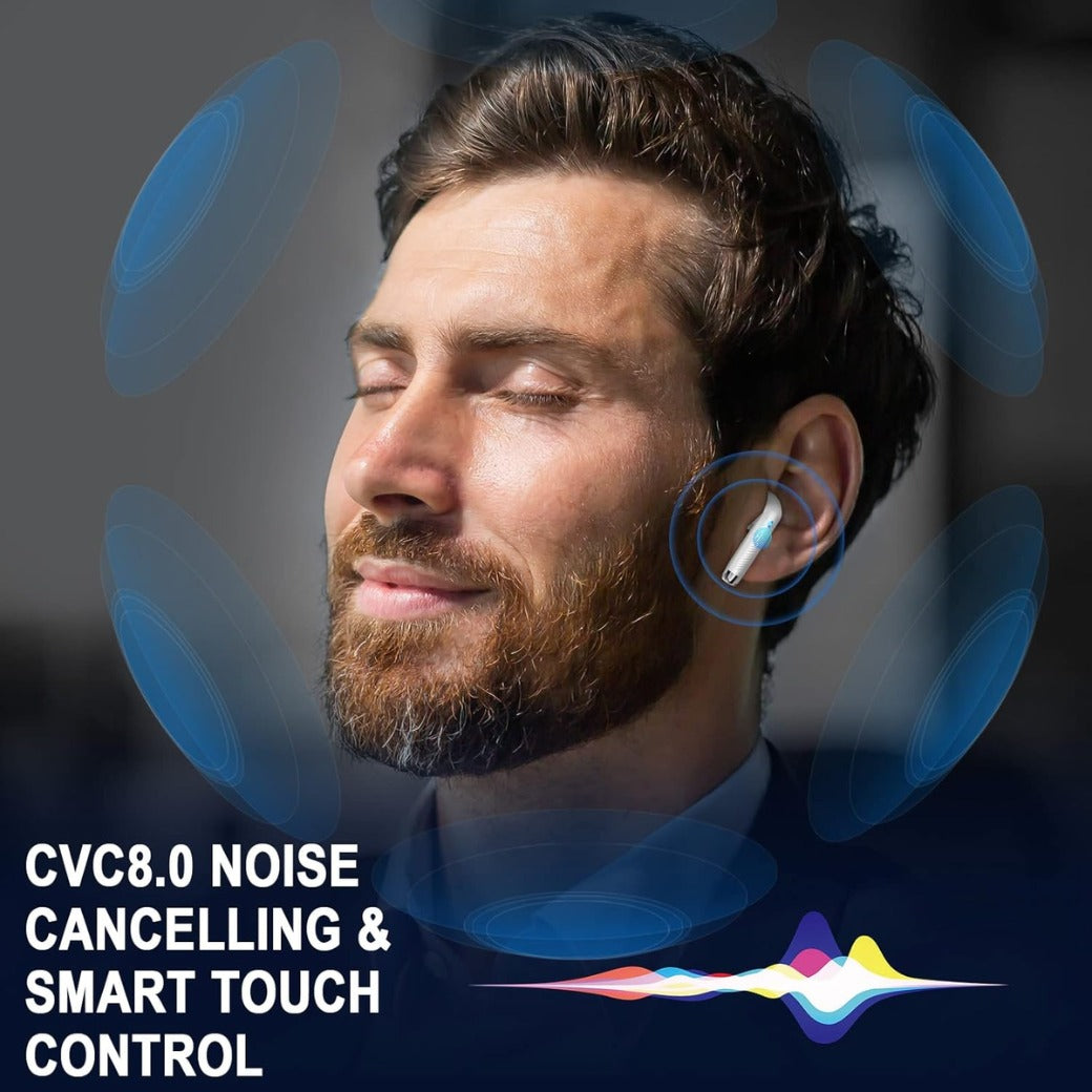 Wireless Earbuds, Bluetooth 5.4 Headphones in Ear with 4 ENC Noise Cancelling Mic, Bluetooth Earbuds 40Hrs Playtime, HiFi Stereo Deep Bass Wireless Earphones, IP7 Waterproof USB-C Fast Charge White
