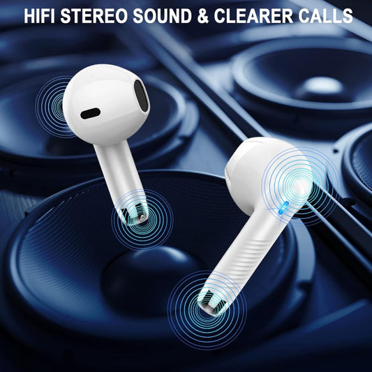 Wireless Earbuds, Bluetooth 5.4 Headphones in Ear with 4 ENC Noise Cancelling Mic, Bluetooth Earbuds 40Hrs Playtime, HiFi Stereo Deep Bass Wireless Earphones, IP7 Waterproof USB-C Fast Charge White