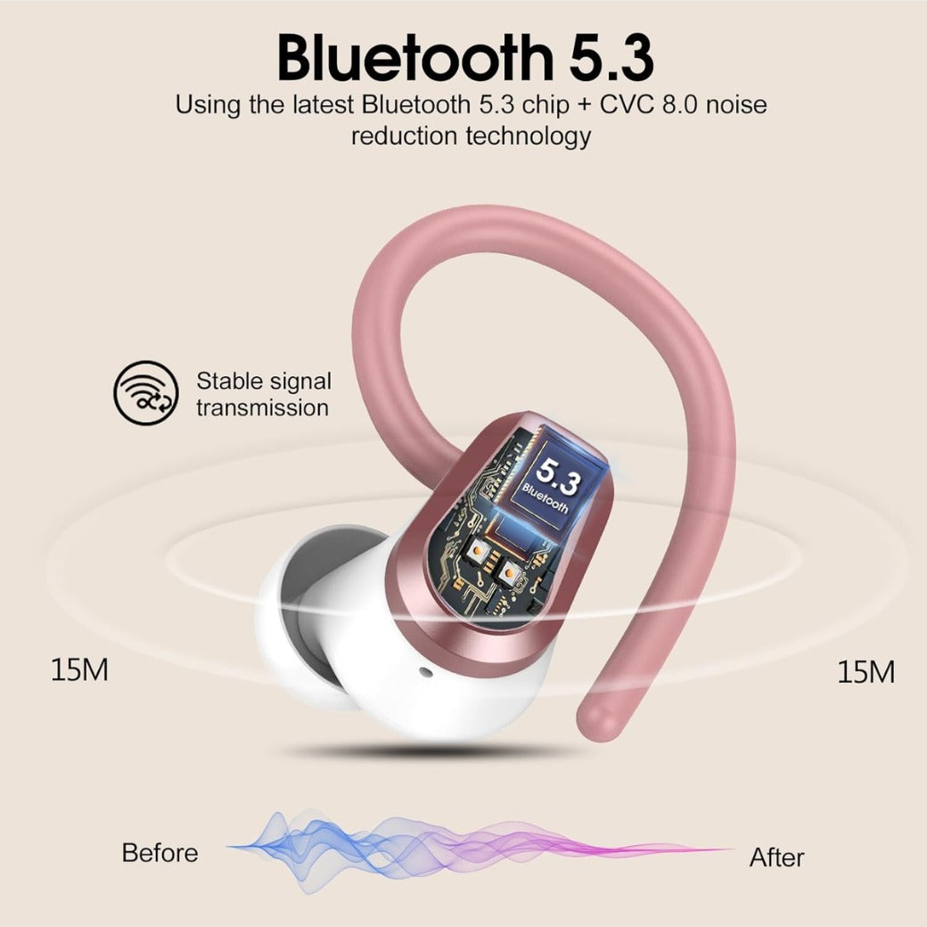Wireless Earbuds, Bluetooth 5.3 Headphones with 4 ENC Noise Canceling Mic, 50H Stereo Dual LED Display Ear Buds