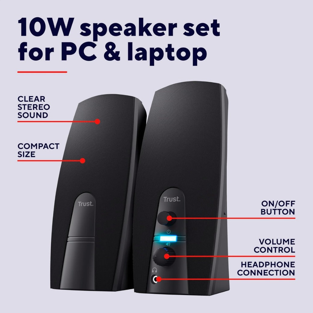 Trust Almo 2.0 PC Speaker Set, 10 W Peak Power, USB Powered Sound System, 3.5 mm Audio Connection, Speakers with Clear Sound for Computer, Laptop