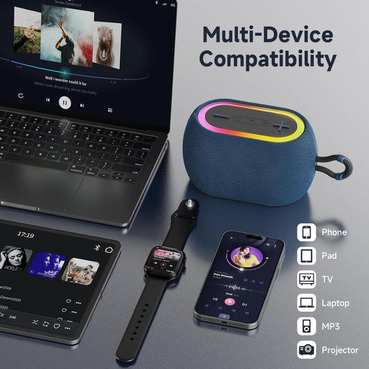 JYX Portable Bluetooth Speaker with 360° Stereo Sound, Bluetooth 5.3, 24H Playtime, TWS Pairing, RGB Lights, Waterproof Design - Perfect for Travel, Parties, Sports, Indoors & Outdoors