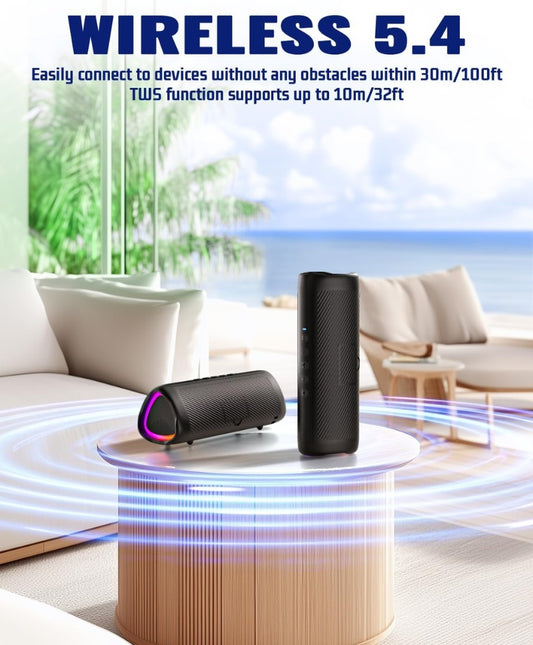 30W Bluetooth Speaker, Bluetooth 5.4 Speakers Wireless Bluetooth with RGB Lights, Louder Volume & Enhanced Bass, IP7 Waterproof, 24H Play, 30M Range for Home Party Camping Travel, Gift Ideas