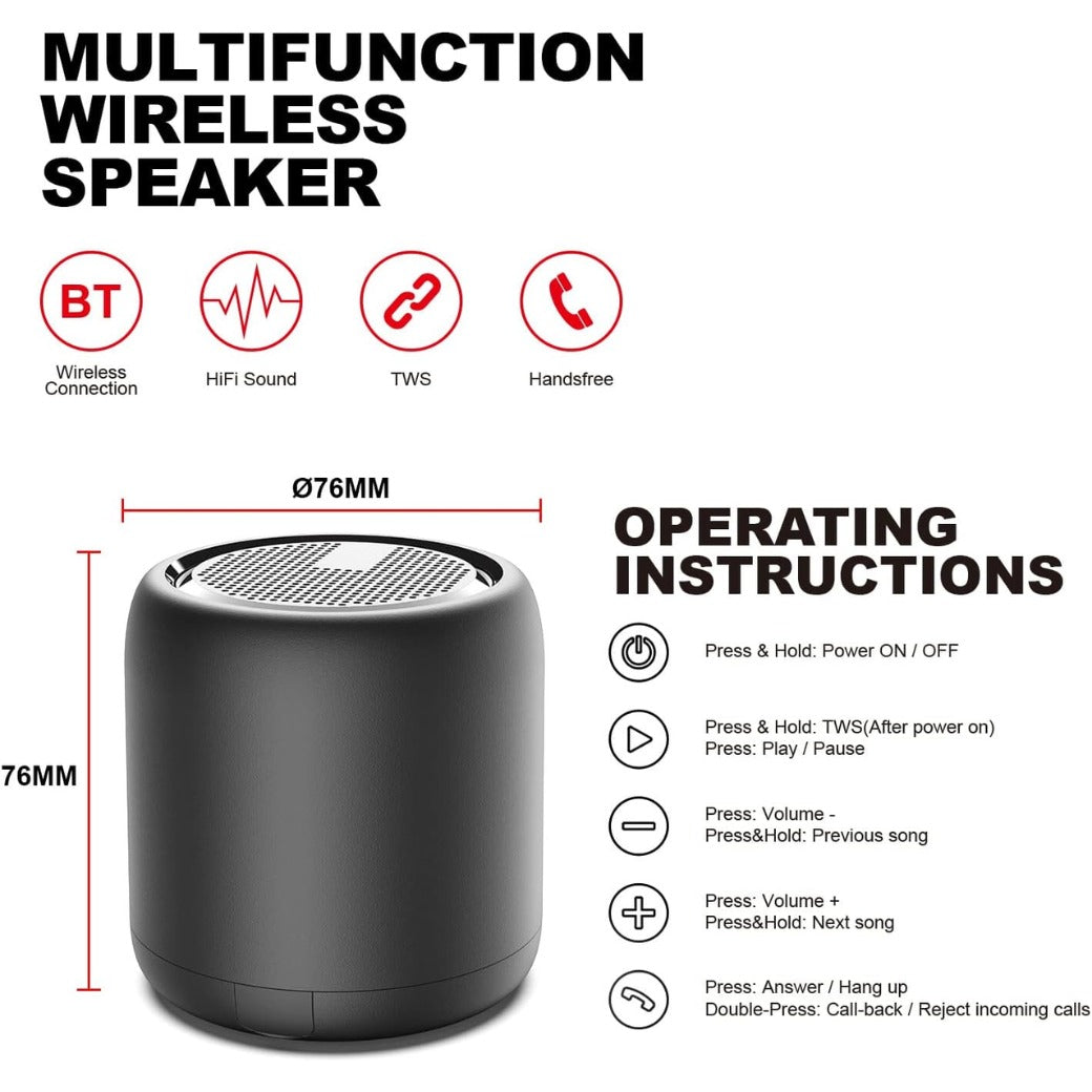 Portable Wireless Bluetooth Speaker, Mini Bluetooth 5.0 Speakers Outdoor Speaker with HD Stereo HiFi Bass, 1200mAh Battery, 24 Hour Playtime, IPX4 Waterproof Speaker for Shower, Travel, Sport