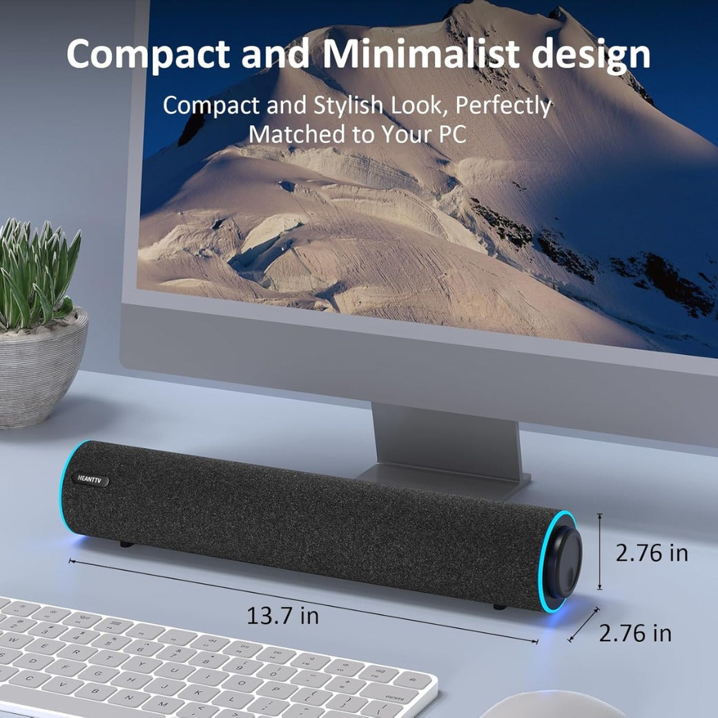 Computer Speakers, USB Powered PC Speakers with Blue LED Lights, Enhanced-Stereo Soundbar for Computer Monitor,3.5mm Aux Input & Volume Knob PC Soundbar for Desktop PC Laptop Monitor Smartphone.