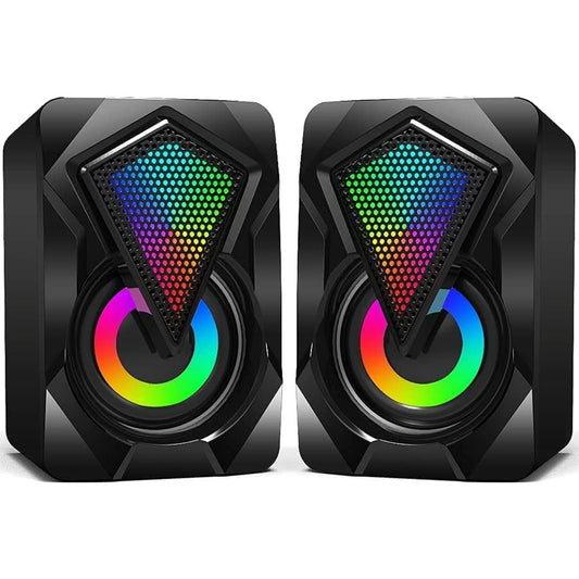 NJSJ Computer Speakers for Desktop, USB-Powered Stereo 2.0 PC Speakers with 3.5mm Aux input, Portable Mini Speaker for Laptop Smartphones MAC, Colorful RGB Lights(Black