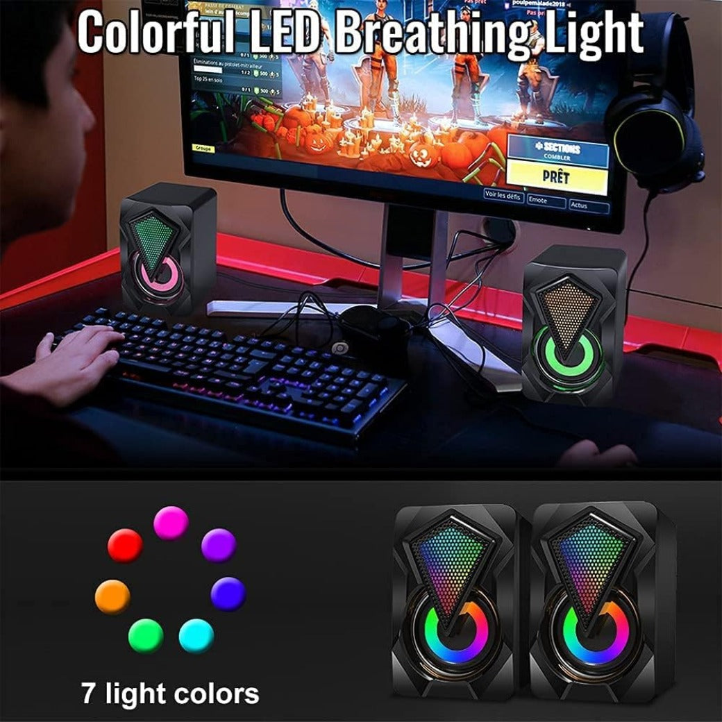 NJSJ Computer Speakers for Desktop, USB-Powered Stereo 2.0 PC Speakers with 3.5mm Aux input, Portable Mini Speaker for Laptop Smartphones MAC, Colorful RGB Lights(Black