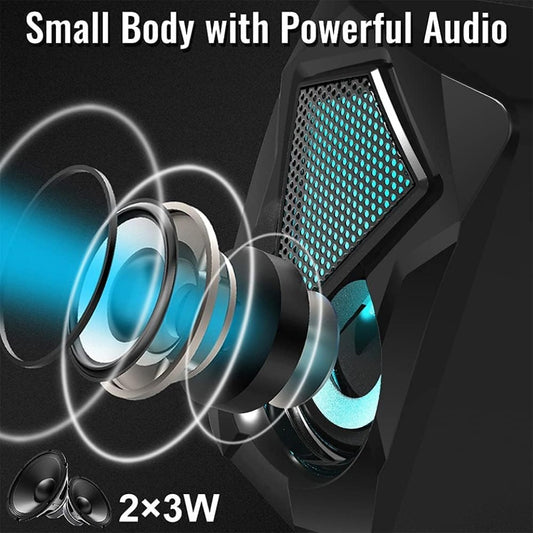 NJSJ Computer Speakers for Desktop, USB-Powered Stereo 2.0 PC Speakers with 3.5mm Aux input, Portable Mini Speaker for Laptop Smartphones MAC, Colorful RGB Lights(Black