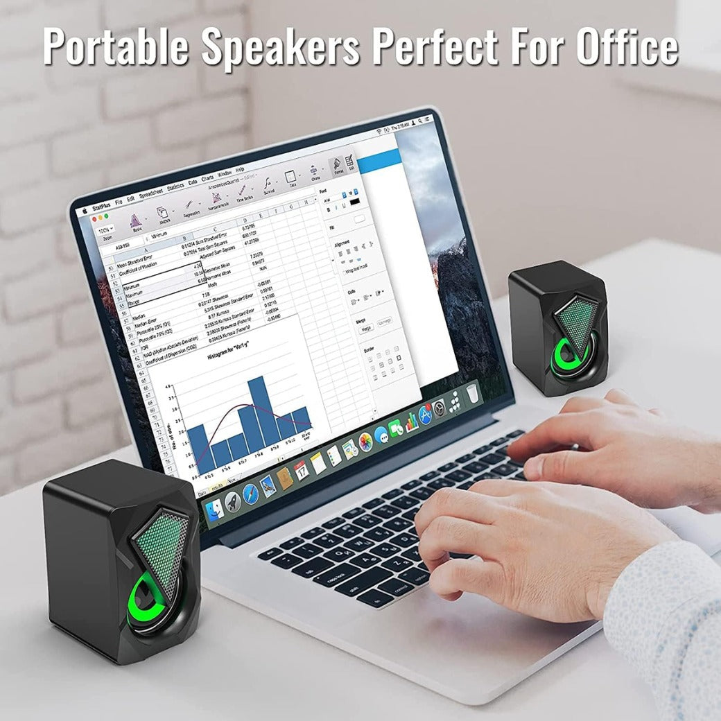 NJSJ Computer Speakers for Desktop, USB-Powered Stereo 2.0 PC Speakers with 3.5mm Aux input, Portable Mini Speaker for Laptop Smartphones MAC, Colorful RGB Lights(Black