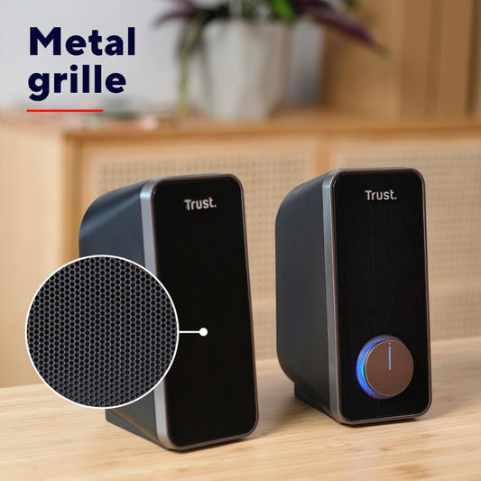 Trust Arys 2.0 PC Speakers, 28 W Peak Power, 3.5 mm Aux, USB Powered, Volume Control, Headphone Connection, Stereo Computer Speaker Set for Desktop, Laptop, Tablet, Phone - Black