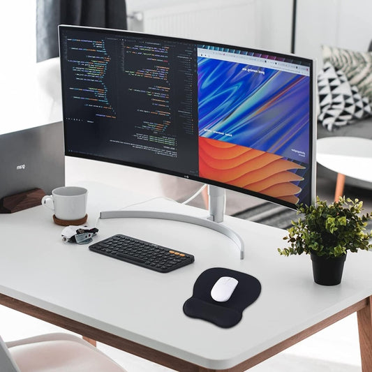 Mouse Pad with Memory Foam Rest, 4mm Ergonomic Mouse Mat, Mousepad with Wrist Support & Non-Slip Rubber Base, Ultra Thin Wear Resistant Home & Office Desk Accessories for PC Laptop