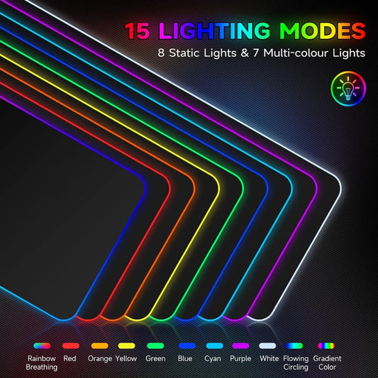 RGB Gaming Mouse Mat Pad, Large Thick (800×300×4mm) XXXL Extended Led Mousepad with Non-Slip Rubber Base, Soft Computer Keyboard Mice Mat for Macbook, PC, Laptop, Desk - Black