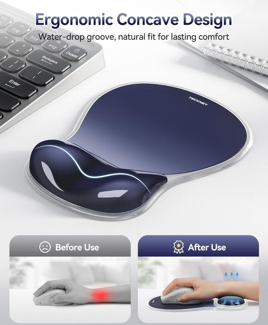 Mouse Mat Wrist Support, Ergonomic Gel Mouse Pad, Smooth PVC Surface & Non-Slip PU Base, Cooling Silicone Mousepad Wrist Rest for Computer, Laptop, Office
