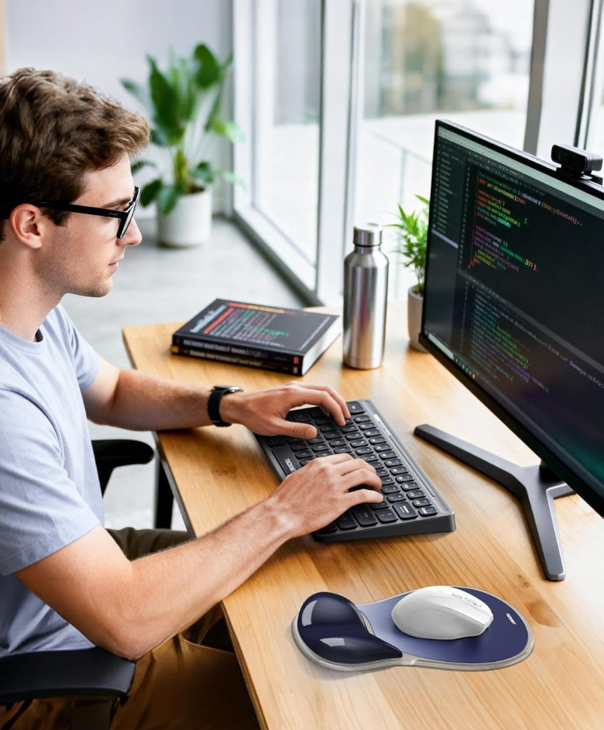 Mouse Mat Wrist Support, Ergonomic Gel Mouse Pad, Smooth PVC Surface & Non-Slip PU Base, Cooling Silicone Mousepad Wrist Rest for Computer, Laptop, Office