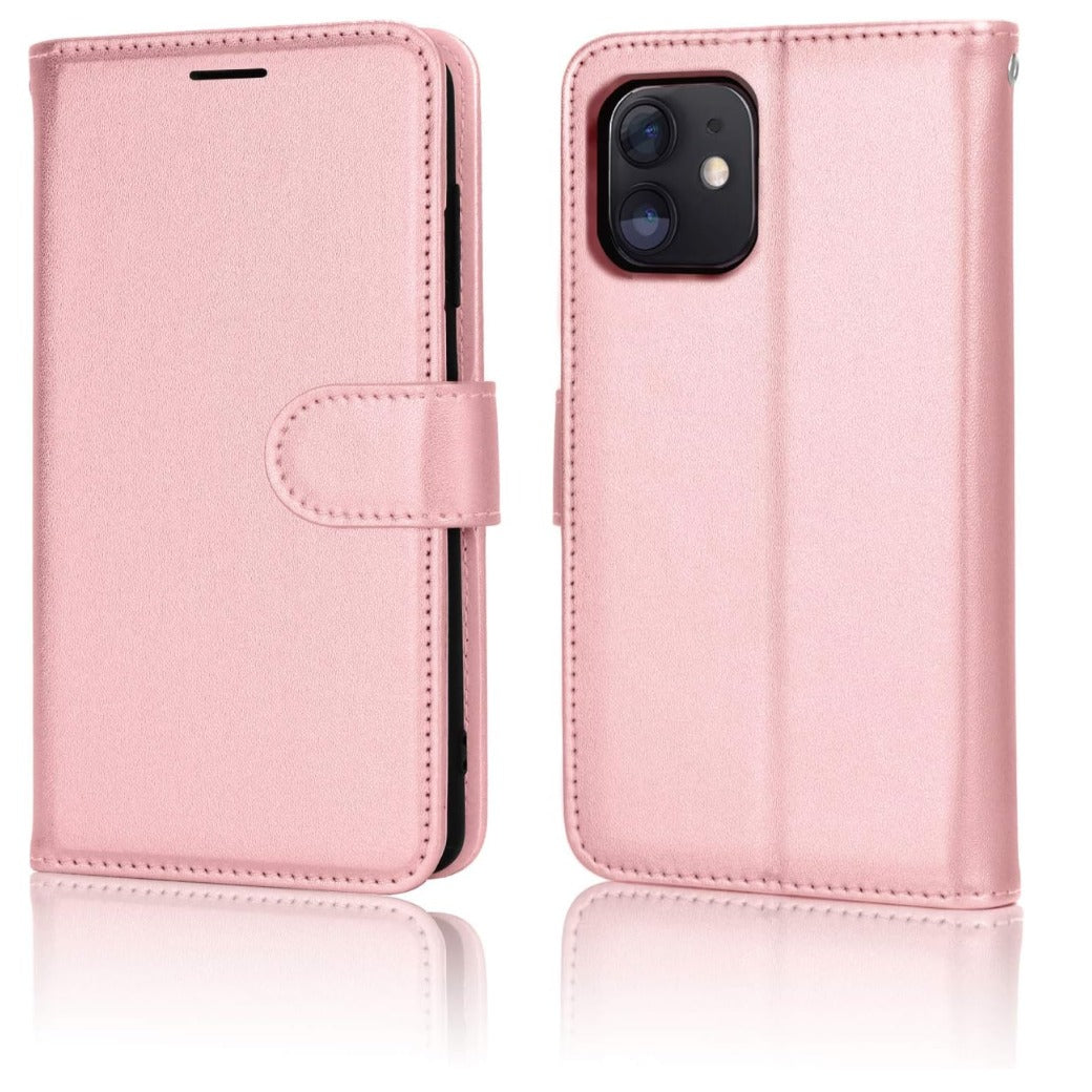 iPhone 12 / iPhone 12 Pro Leather Wallet Case, Flip Protective Case Cover with Wallet Card Holder, Stand and Wrist Strap - Pink PU Leather with Magnetic Closure for iPhone 12/12 Pro 6.1
