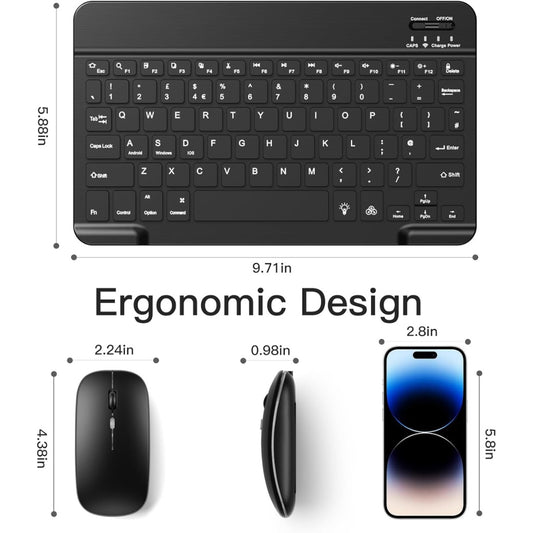 Bluetooth Keyboard and Mouse Set with Backlight, Quiet Rechargeable Wireless Keyboard and Mouse with Phone Holde