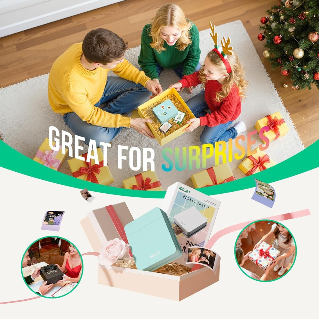 Nelko Photo Printer, PP01 Color Portable Mini Photo Printer, Instant Smartphone Inkjet Sticker Printer, Sticky-Back Photos, for iOS & Android, Picture Printer for Christmas