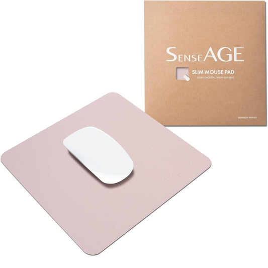 Slim Mouse Mat for Home/Office, Portable Mouse Pad for Computer & Laptop, Fabric Style Vegan Leather, Non-Slip Base, Compatible with Laser and Optical Mouse, 22 x 22cm (Pink