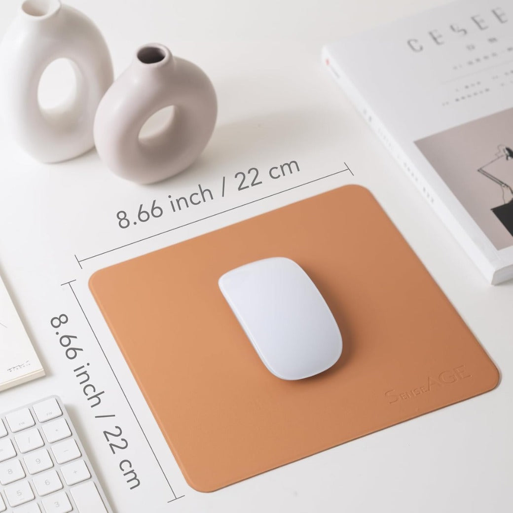 Slim Mouse Mat for Home/Office, Portable Mouse Pad for Computer & Laptop, Fabric Style Vegan Leather, Non-Slip Base, Compatible with Laser and Optical Mouse, 22 x 22cm (Pink