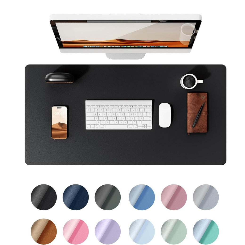 Leather Desk Mat, Large Mouse Mat, Non-Slip Desk Pad, Waterproof Leather Table Protector Writing Pad for Office and Home (60 x 35 cm, Black)